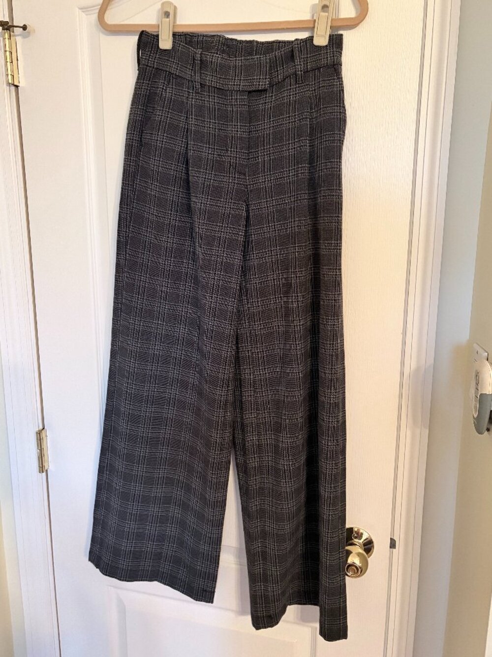 American Eagle Baggy Wide Leg Pant Plaid Cotton Size 000 Black Wht